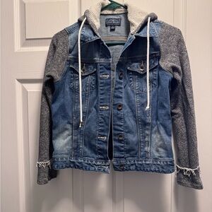 Lucky Brand Mixed Media Denim Hooded Jacket